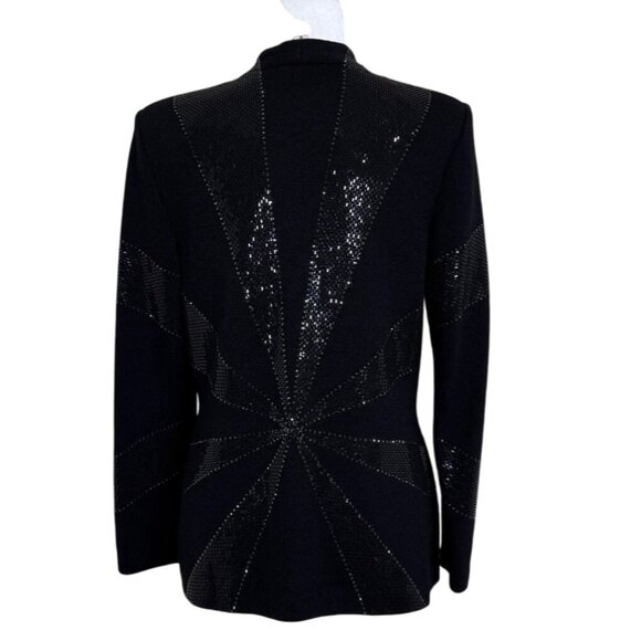 St. John Evening Marie Gray Jacket Santana Knit Black Sequin Zip Size 8 - READ - Picture 3 of 9